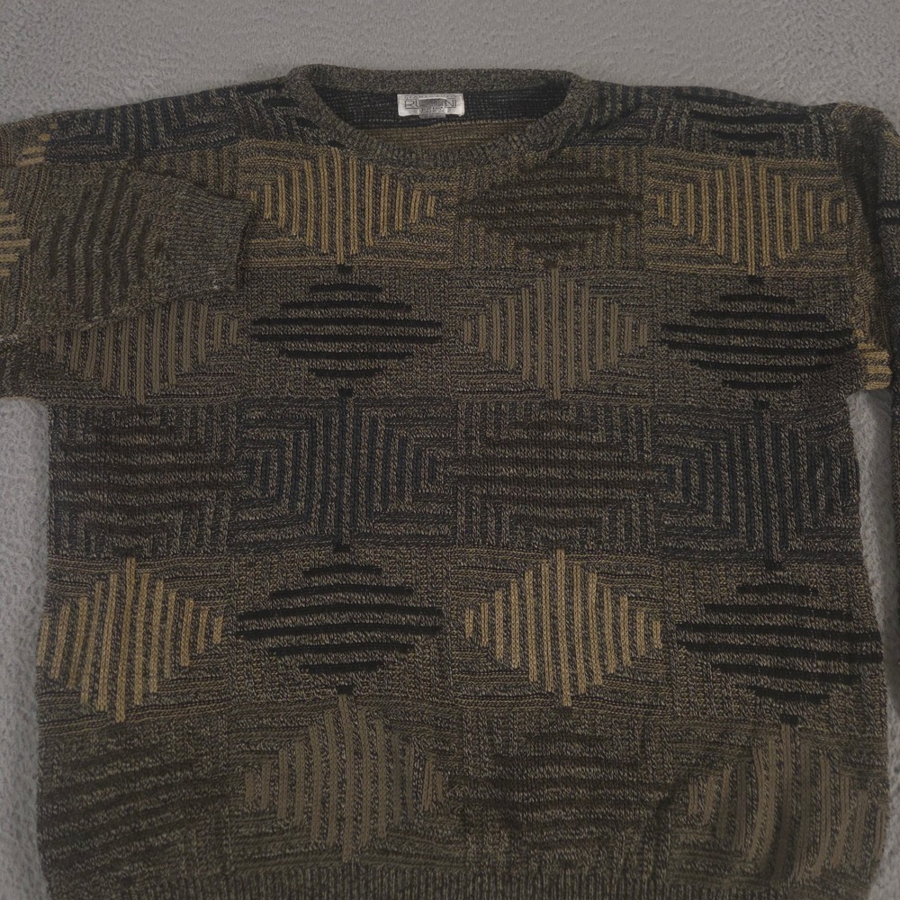 VINTAGE Gianfranco Ruffini Sweater Mens XL Green Geometric Diamond Knit 90s